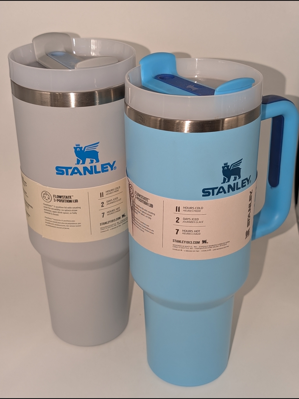 Powder Blue And Grey 40oz Stanley Thirst Quencher Tumbler Bundle - Brandnew